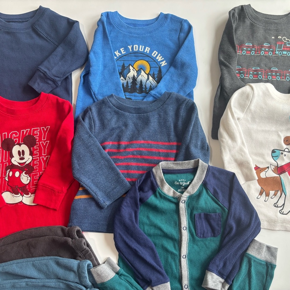 BN8 Lot of 6 Thermal Long Sleeve Shirts, 2 Thermal Pants, Onesie Boy 12month